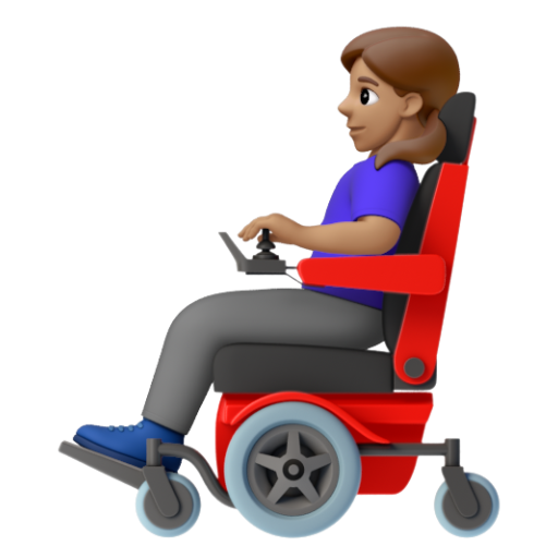 Emoji Người phụ nữ trên xe lăn điện: màu da trung bình 👩🏽‍🦼 dạng 3D