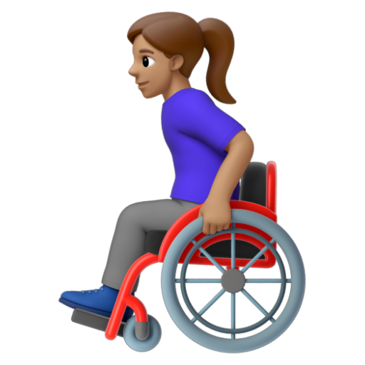 Emoji Người phụ nữ trên xe lăn tay: màu da trung bình 👩🏽‍🦽 dạng 3D