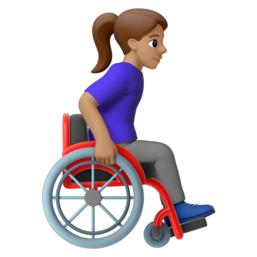 Emoji Người phụ nữ trên xe lăn tay: màu da trung bình, hướng sang phải 👩🏽‍🦽‍➡ dạng 3D