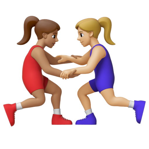 Emoji Những người phụ nữ chơi vật: màu da trung bình, màu da sáng trung bình 👩🏽‍🫯‍👩🏼 dạng 3D