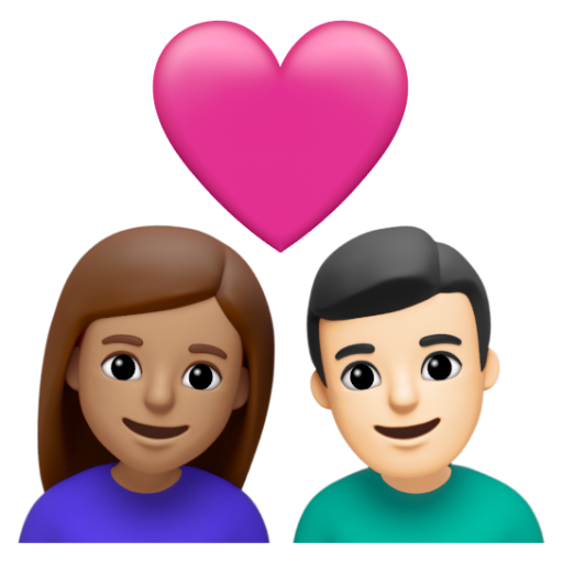 Emoji Cặp đôi với trái tim: phụ nữ, đàn ông, màu da trung bình, màu da sáng 👩🏽‍❤‍👨🏻 dạng 3D