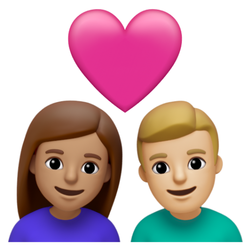 Emoji Cặp đôi với trái tim: phụ nữ, đàn ông, màu da trung bình, màu da sáng trung bình 👩🏽‍❤‍👨🏼 dạng 3D