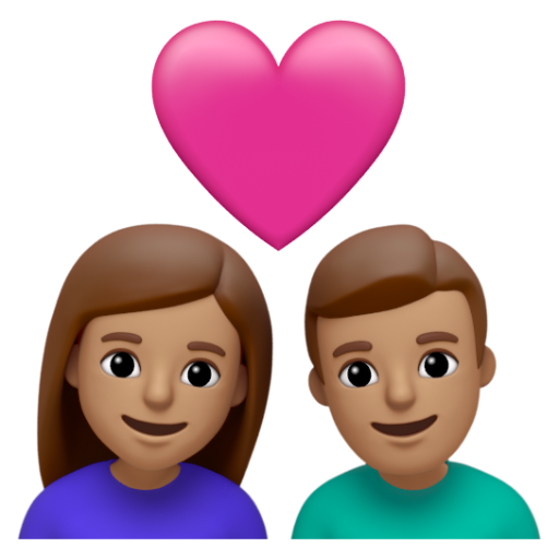 Emoji Cặp đôi với trái tim: phụ nữ, đàn ông, màu da trung bình 👩🏽‍❤‍👨🏽 dạng 3D