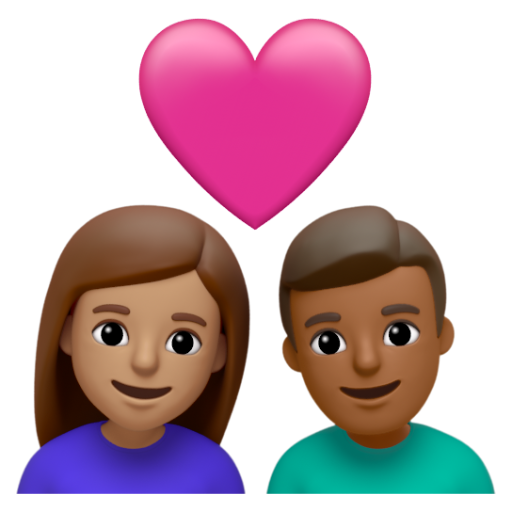 Emoji Cặp đôi với trái tim: phụ nữ, đàn ông, màu da trung bình, màu da tối trung bình 👩🏽‍❤‍👨🏾 dạng 3D