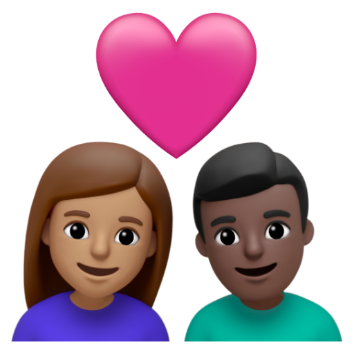 Emoji Cặp đôi với trái tim: phụ nữ, đàn ông, màu da trung bình, màu da tối 👩🏽‍❤‍👨🏿 dạng 3D