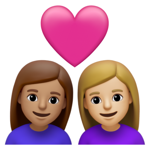 Emoji Cặp đôi với trái tim: phụ nữ, phụ nữ, màu da trung bình, màu da sáng trung bình 👩🏽‍❤‍👩🏼 dạng 3D