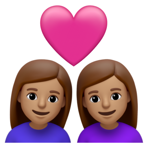 Emoji Cặp đôi với trái tim: phụ nữ, phụ nữ, màu da trung bình 👩🏽‍❤‍👩🏽 dạng 3D