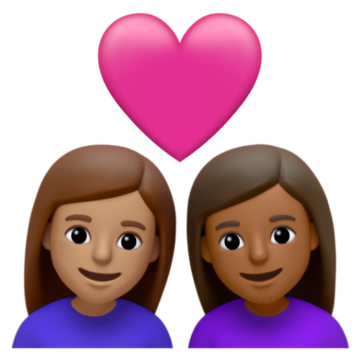 Emoji Cặp đôi với trái tim: phụ nữ, phụ nữ, màu da trung bình, màu da tối trung bình 👩🏽‍❤‍👩🏾 dạng 3D