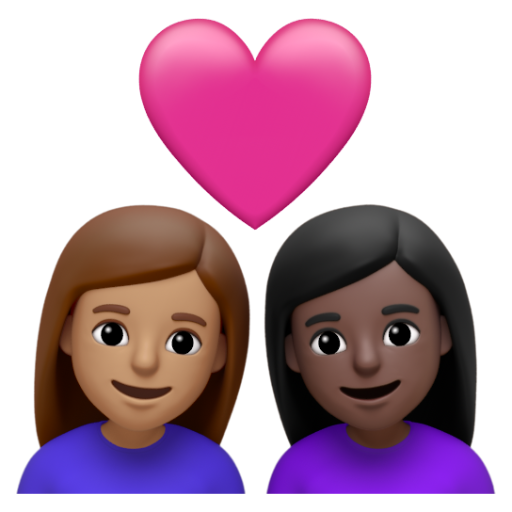 Emoji Cặp đôi với trái tim: phụ nữ, phụ nữ, màu da trung bình, màu da tối 👩🏽‍❤‍👩🏿 dạng 3D