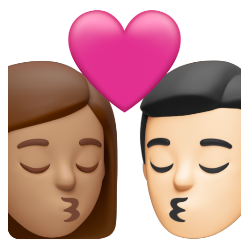 Emoji Nụ hôn: phụ nữ, đàn ông, màu da trung bình, màu da sáng 👩🏽‍❤‍💋‍👨🏻 dạng 3D