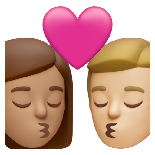 Emoji Nụ hôn: phụ nữ, đàn ông, màu da trung bình, màu da sáng trung bình 👩🏽‍❤‍💋‍👨🏼 dạng 3D