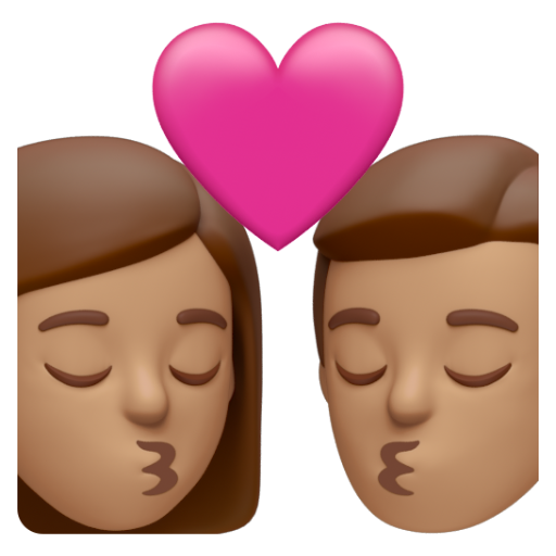 Emoji Nụ hôn: phụ nữ, đàn ông, màu da trung bình 👩🏽‍❤‍💋‍👨🏽 dạng 3D