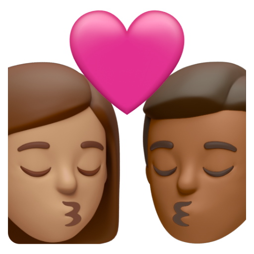Emoji Nụ hôn: phụ nữ, đàn ông, màu da trung bình, màu da tối trung bình 👩🏽‍❤‍💋‍👨🏾 dạng 3D