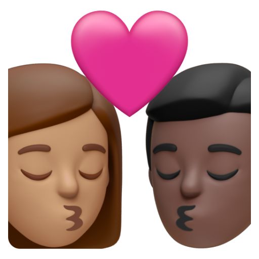Emoji Nụ hôn: phụ nữ, đàn ông, màu da trung bình, màu da tối 👩🏽‍❤‍💋‍👨🏿 dạng 3D