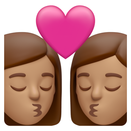 Emoji Nụ hôn: phụ nữ, phụ nữ, màu da trung bình 👩🏽‍❤‍💋‍👩🏽 dạng 3D