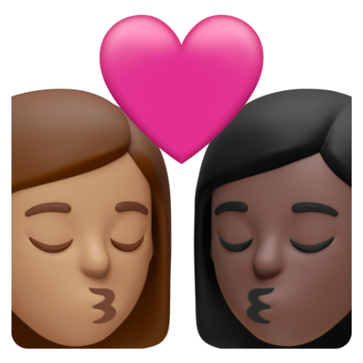 Emoji Nụ hôn: phụ nữ, phụ nữ, màu da trung bình, màu da tối 👩🏽‍❤‍💋‍👩🏿 dạng 3D