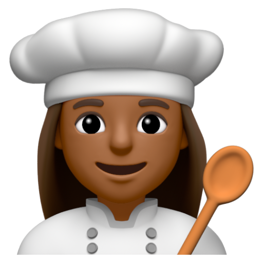 Emoji Đầu bếp nữ: màu da tối trung bình 👩🏾‍🍳 dạng 3D