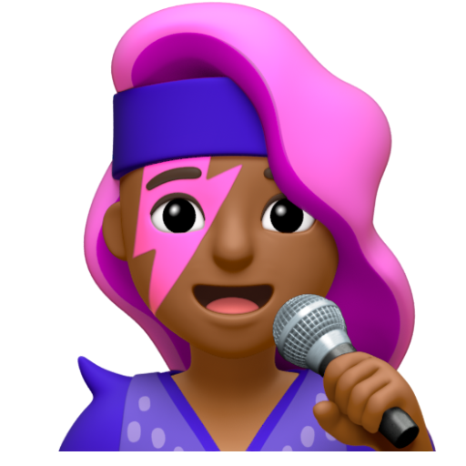Emoji Nữ ca sĩ: màu da tối trung bình 👩🏾‍🎤 dạng 3D