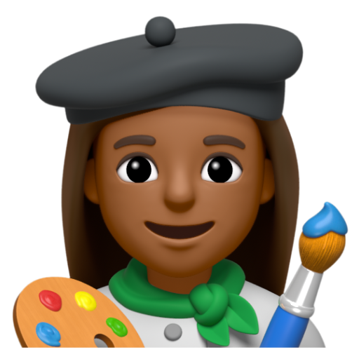 Emoji Họa sĩ nữ: màu da tối trung bình 👩🏾‍🎨 dạng 3D