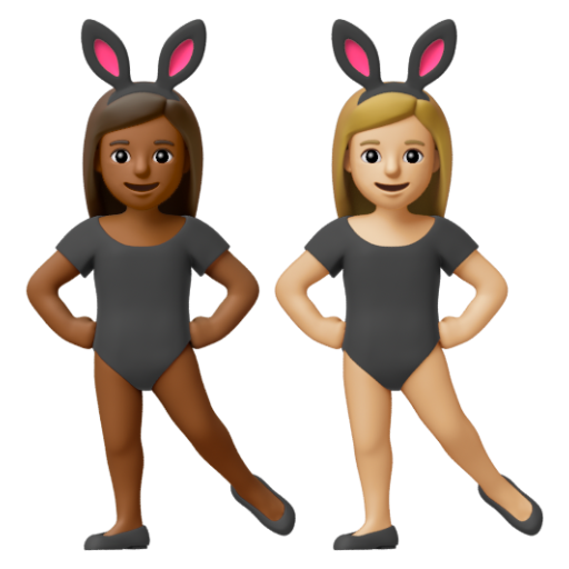 Emoji Những người phụ nữ đeo tai thỏ: màu da tối trung bình, màu da sáng trung bình 👩🏾‍🐰‍👩🏼 dạng 3D