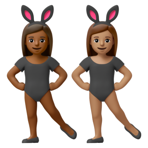 Emoji Những người phụ nữ đeo tai thỏ: màu da tối trung bình, màu da trung bình 👩🏾‍🐰‍👩🏽 dạng 3D