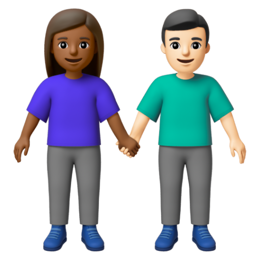 Emoji Người đàn ông và phụ nữ nắm tay: màu da tối trung bình, màu da sáng 👩🏾‍🤝‍👨🏻 dạng 3D
