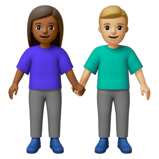 Emoji Người đàn ông và phụ nữ nắm tay: màu da tối trung bình, màu da sáng trung bình 👩🏾‍🤝‍👨🏼 dạng 3D