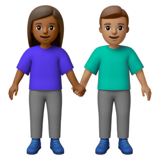 Emoji Người đàn ông và phụ nữ nắm tay: màu da tối trung bình, màu da trung bình 👩🏾‍🤝‍👨🏽 dạng 3D