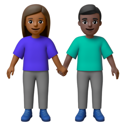 Emoji Người đàn ông và phụ nữ nắm tay: màu da tối trung bình, màu da tối 👩🏾‍🤝‍👨🏿 dạng 3D