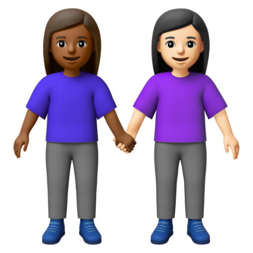 Emoji Hai người phụ nữ nắm tay: màu da tối trung bình, màu da sáng 👩🏾‍🤝‍👩🏻 dạng 3D