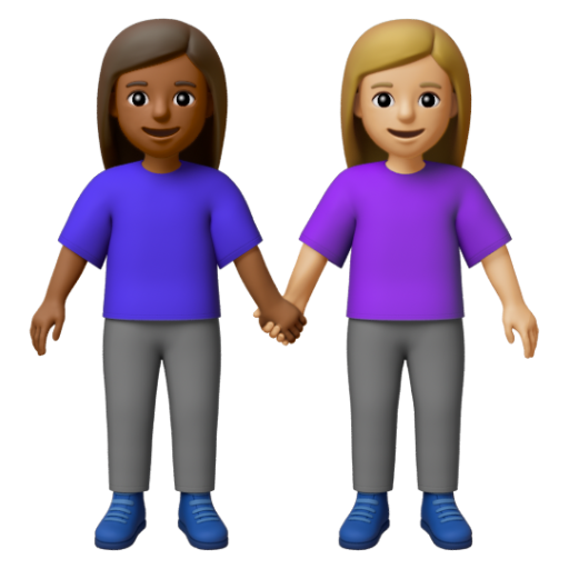 Emoji Hai người phụ nữ nắm tay: màu da tối trung bình, màu da sáng trung bình 👩🏾‍🤝‍👩🏼 dạng 3D