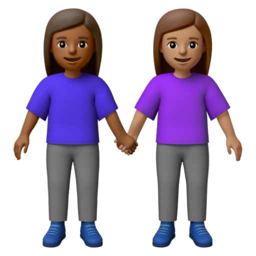 Emoji Hai người phụ nữ nắm tay: màu da tối trung bình, màu da trung bình 👩🏾‍🤝‍👩🏽 dạng 3D