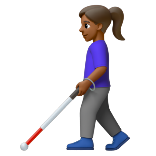 Emoji Người phụ nữ với gậy dò đường: màu da tối trung bình 👩🏾‍🦯 dạng 3D