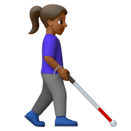 Emoji Người phụ nữ với gậy dò đường: màu da tối trung bình, hướng sang phải 👩🏾‍🦯‍➡ dạng 3D