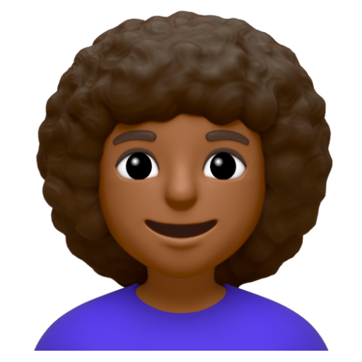 Emoji Phụ nữ: màu da tối trung bình, tóc xoăn 👩🏾‍🦱 dạng 3D