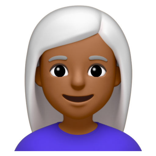 Emoji Phụ nữ: màu da tối trung bình, tóc trắng 👩🏾‍🦳 dạng 3D