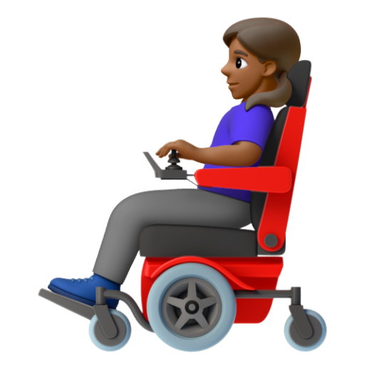 Emoji Người phụ nữ trên xe lăn điện: màu da tối trung bình 👩🏾‍🦼 dạng 3D