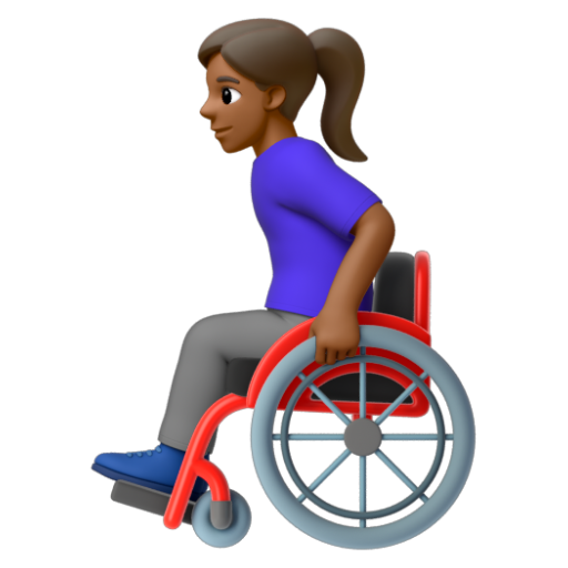 Emoji Người phụ nữ trên xe lăn tay: màu da tối trung bình 👩🏾‍🦽 dạng 3D