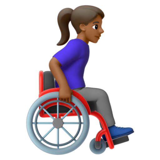 Emoji Người phụ nữ trên xe lăn tay: màu da tối trung bình, hướng sang phải 👩🏾‍🦽‍➡ dạng 3D