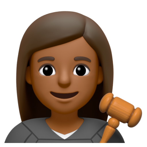 Emoji Thẩm phán nữ: màu da tối trung bình 👩🏾‍⚖ dạng 3D