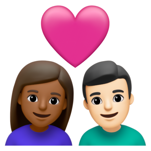 Emoji Cặp đôi với trái tim: phụ nữ, đàn ông, màu da tối trung bình, màu da sáng 👩🏾‍❤‍👨🏻 dạng 3D
