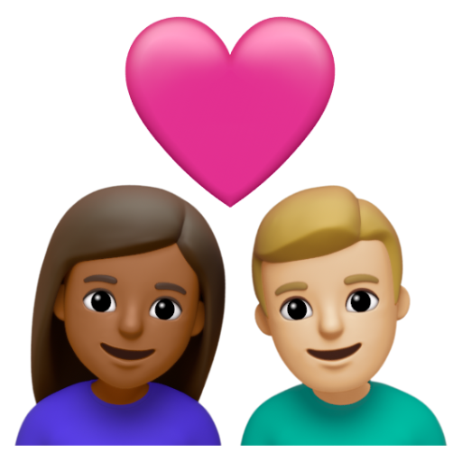 Emoji Cặp đôi với trái tim: phụ nữ, đàn ông, màu da tối trung bình, màu da sáng trung bình 👩🏾‍❤‍👨🏼 dạng 3D