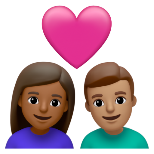 Emoji Cặp đôi với trái tim: phụ nữ, đàn ông, màu da tối trung bình, màu da trung bình 👩🏾‍❤‍👨🏽 dạng 3D