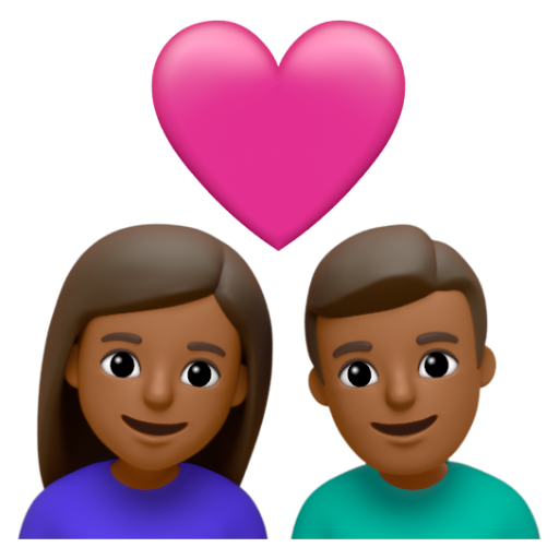 Emoji Cặp đôi với trái tim: phụ nữ, đàn ông, màu da tối trung bình 👩🏾‍❤‍👨🏾 dạng 3D
