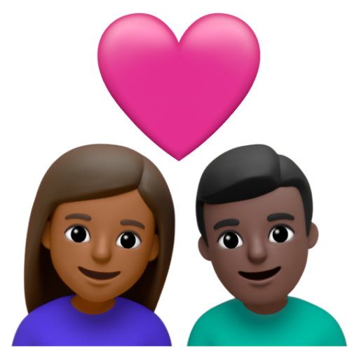 Emoji Cặp đôi với trái tim: phụ nữ, đàn ông, màu da tối trung bình, màu da tối 👩🏾‍❤‍👨🏿 dạng 3D