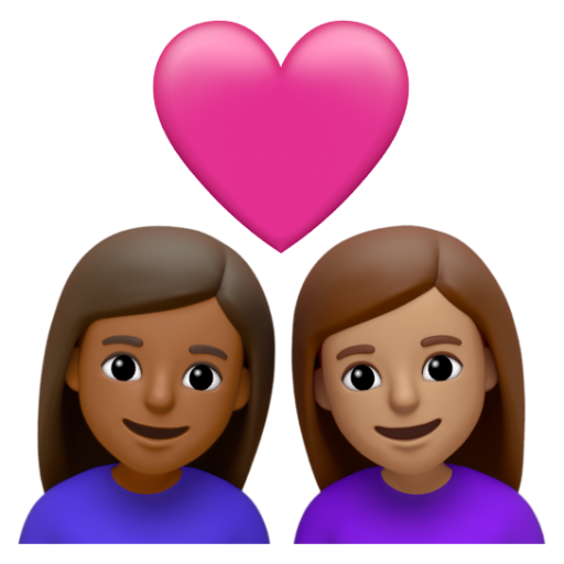 Emoji Cặp đôi với trái tim: phụ nữ, phụ nữ, màu da tối trung bình, màu da trung bình 👩🏾‍❤‍👩🏽 dạng 3D