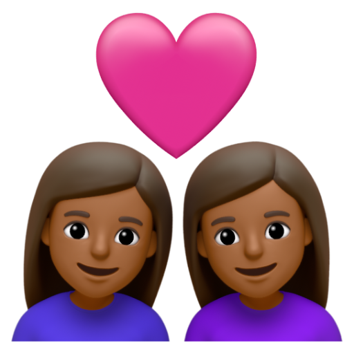 Emoji Cặp đôi với trái tim: phụ nữ, phụ nữ, màu da tối trung bình 👩🏾‍❤‍👩🏾 dạng 3D