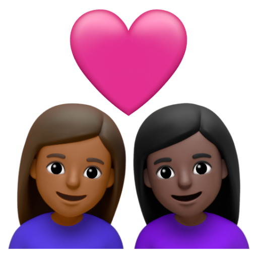 Emoji Cặp đôi với trái tim: phụ nữ, phụ nữ, màu da tối trung bình, màu da tối 👩🏾‍❤‍👩🏿 dạng 3D