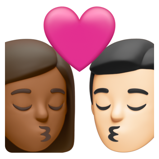 Emoji Nụ hôn: phụ nữ, đàn ông, màu da tối trung bình, màu da sáng 👩🏾‍❤‍💋‍👨🏻 dạng 3D