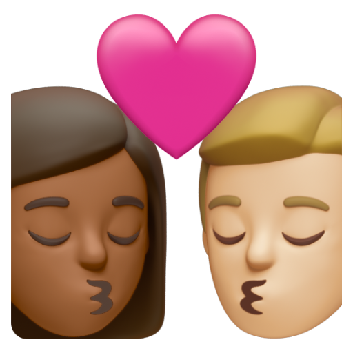 Emoji Nụ hôn: phụ nữ, đàn ông, màu da tối trung bình, màu da sáng trung bình 👩🏾‍❤‍💋‍👨🏼 dạng 3D